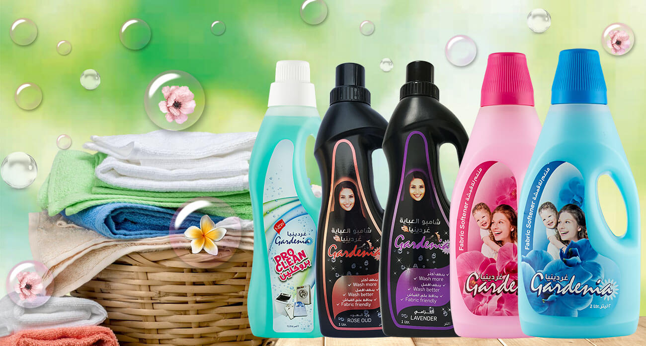 We have a wide range of laundry detergents like fabric softener, abaya shampoo, laundry detergent, kandura shampoo, liquid bleach, emulsifier, oxybleach